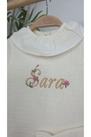 Müslin Yeni Doğan 4Katlı Organik %100Pamuk Kişiye Özgü Nakışlı Hastane Çıkış Seti (Papatya Model-13)