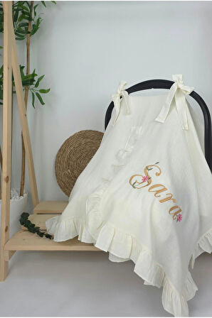 Müslin Yeni Doğan 4Katlı Organik %100Pamuk Kişiye Özgü Nakışlı Hastane Çıkış Seti (Papatya Model-13)