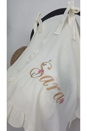 Müslin Yeni Doğan 4Katlı Organik %100Pamuk Kişiye Özgü Nakışlı Hastane Çıkış Seti (Papatya Model-13)