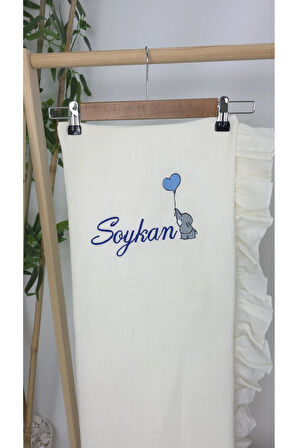 Müslin Yeni Doğan 4Katlı Organik %100Pamuk Kişiye Özgü Nakışlı Hastane Çıkış Seti (Filli Model-2)