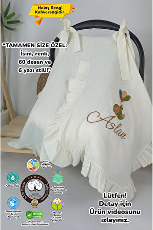 Müslin Yeni Doğan 4Katlı Organik %100Pamuk Kişiye Özgü Nakışlı Hastane Çıkış Seti-Aslan Model
