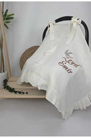 Müslin Yeni Doğan 4Katlı Organik %100Pamuk Kişiye Özgü Nakışlı Hastane Çıkış Seti(İkili Dal Model-5)