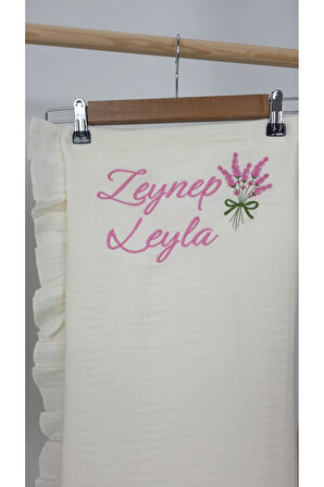 Müslin Yeni Doğan 4Katlı Organik %100Pamuk Kişiye Özgü Nakışlı Hastane Çıkış Seti (Lavanta Model-2)