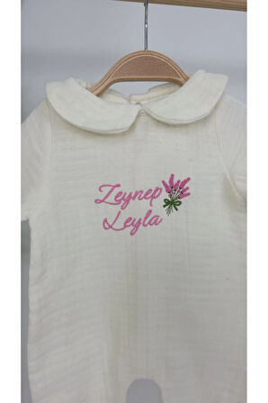 Müslin Yeni Doğan 4Katlı Organik %100Pamuk Kişiye Özgü Nakışlı Hastane Çıkış Seti (Lavanta Model-2)