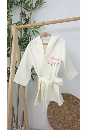 Müslin Yeni Doğan 4Katlı Organik %100Pamuk Kişiye Özgü Nakışlı Hastane Çıkış Seti (Çiçek Model-2)