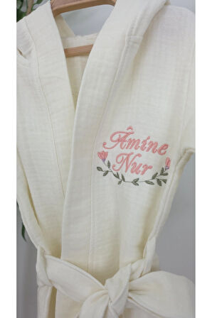 Müslin Yeni Doğan 4Katlı Organik %100Pamuk Kişiye Özgü Nakışlı Hastane Çıkış Seti (Çiçek Model-2)