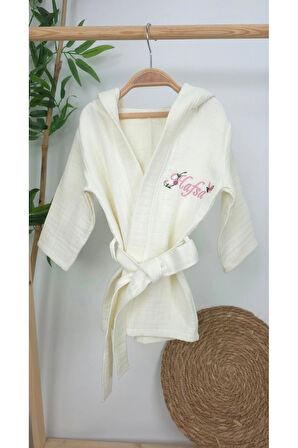 Müslin Yeni Doğan 4Katlı Organik %100Pamuk Kişiye Özgü Nakışlı Hastane Çıkış Seti(Kelebekli Papatya)