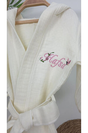 Müslin Yeni Doğan 4Katlı Organik %100Pamuk Kişiye Özgü Nakışlı Hastane Çıkış Seti(Kelebekli Papatya)