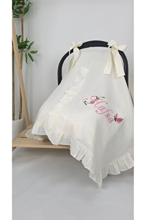 Müslin Yeni Doğan 4Katlı Organik %100Pamuk Kişiye Özgü Nakışlı Hastane Çıkış Seti(Kelebekli Papatya)