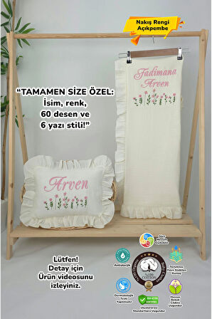 Müslin Yeni Doğan 4Katlı Organik %100Pamuk Kişiye Özgü Nakışlı Hastane Çıkış Seti (Çoklu Papatya)