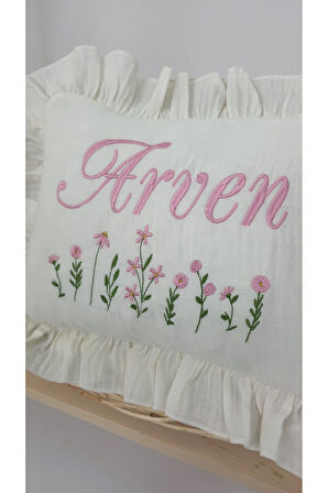 Müslin Yeni Doğan 4Katlı Organik %100Pamuk Kişiye Özgü Nakışlı Hastane Çıkış Seti (Çoklu Papatya)