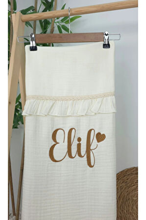 Müslin Yeni Doğan 4Katlı Organik %100Pamuk Kişiye Özgü Nakışlı Hastane Çıkış Seti (Kalpli Model-8)