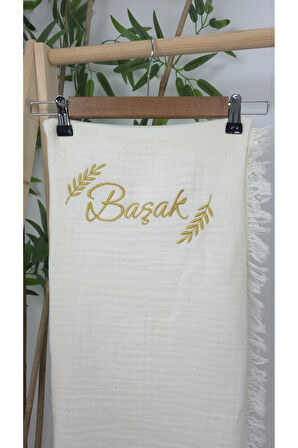 Müslin Yeni Doğan 4Katlı Organik %100Pamuk Kişiye Özgü Nakışlı Hastane Çıkış Seti-Başak Model