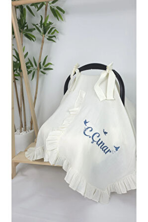 Müslin Yeni Doğan 4Katlı Organik %100Pamuk Kişiye Özgü Nakışlı Hastane Çıkış Seti-3'Lü Kuş Model