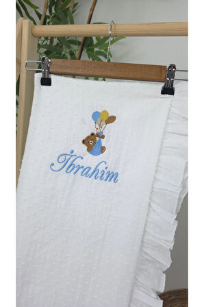 Müslin Yeni Doğan 4Katlı Organik %100Pamuk Kişiye Özgü Nakışlı Hastane Çıkış Seti-Ayıcık Model