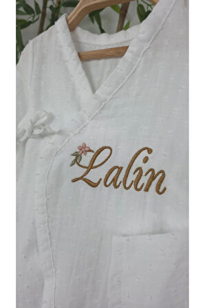 Müslin Yeni Doğan 4Katlı Organik %100Pamuk Kişiye Özgü Nakışlı Hastane Çıkış Seti-Papatya Model1