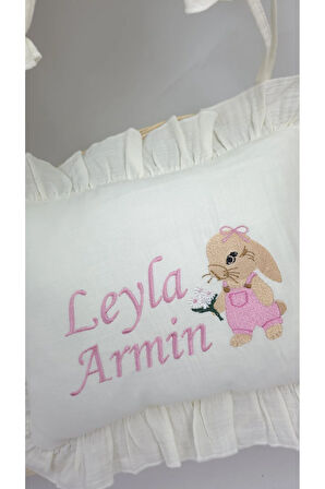 Müslin Yeni Doğan 4Katlı Organik %100Pamuk Kişiye Özgü Nakışlı Hastane Çıkış Seti-Tavşan Model-1