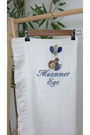 Müslin Yeni Doğan 4Katlı Organik %100Pamuk Kişiye Özgü Nakışlı Hastane Çıkış Seti (Balonlu Aslan)