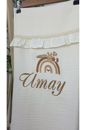 Müslin Yeni Doğan 4Katlı Organik %100Pamuk Kişiye Özgü Nakışlı Hastane Çıkış Seti(Gökkuşağı Model1)