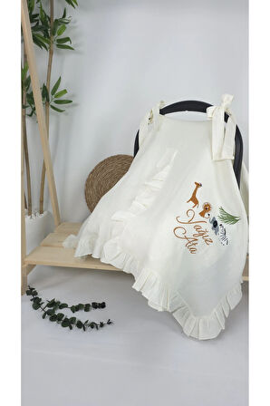 Müslin Yeni Doğan 4Katlı Organik %100Pamuk Kişiye Özgü Nakışlı Hastane Çıkış Seti (Safari Model-3)