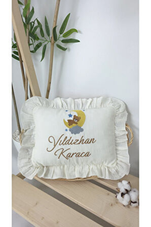 Müslin Yeni Doğan 4Katlı Organik %100Pamuk Kişiye Özgü Nakışlı Hastane Çıkış Seti(Ay YıldızlıAyıcık)