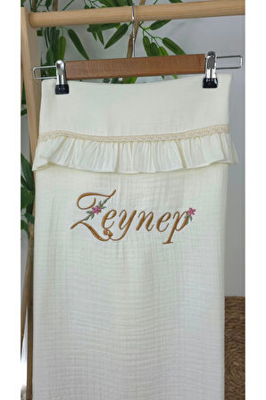 Müslin Yeni Doğan 4Katlı Organik %100Pamuk Kişiye Özgü Nakışlı Hastane Çıkış Seti (Papatya-3)