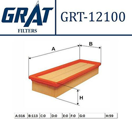 Grat 12100 Hava Filtresi 206-207-307-308-Partner-C3-C4-Berlingo 1.6 HDI 1444.TJ