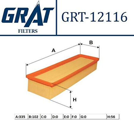 Grat 12116 Hava Filtresi 207 1.4-1.6 06-Partner 1.6 01-C2-C3 1.4 03- 1444.X1