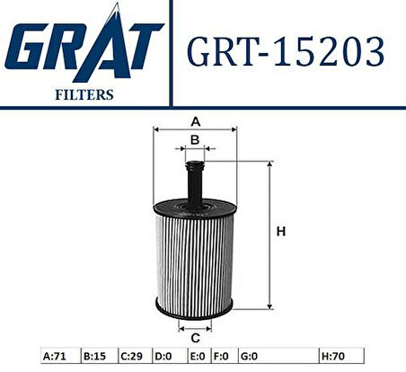 Grat 15203 Yağ Filtresi Vw Caddy 04-11 Golf 04-14 Passat 06>11 Polo 02-10 Transporter 03-10 > 1.4 Tdı-1.9 Tdı-2.5 TDI Mıtsubıshı Outlander 07>11