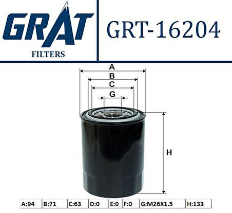 Grat 16204 Yağ Filtresi Uzun Tip H1-Starex 2.5 CRDI Sorento 2.5 CRDI 02- 263104A000