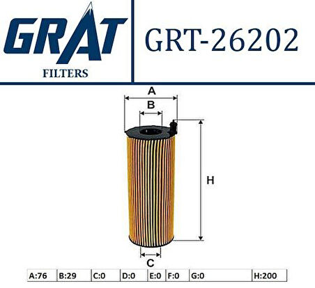 Grat 26202 Yağ Filtresi A6 2.7 TDI 3.0 TDI 04-11-Q7 3.0 TDI 4.2 TDI 06-12-Volkswagen Touareg 3.0 TDI 04-9 057115561L