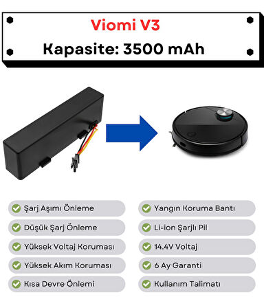 Viomi V3 Uyumlu Batarya 14.4V 3500 mAh Robot Süpürge Pili