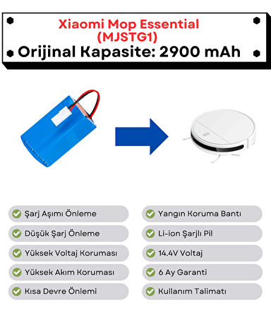 Xiaomi Essential Batarya MJSTG1 Uyumlu 14.4V 2900 mAh Orijinal Kapasite Robot Süpürge Pili