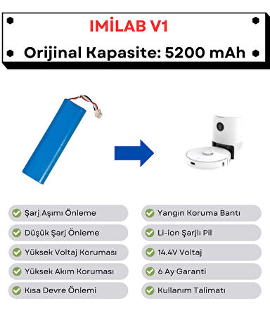 Imilab V1 Uyumlu Batarya 14.4V 5200 mAh Robot Süpürge Pili