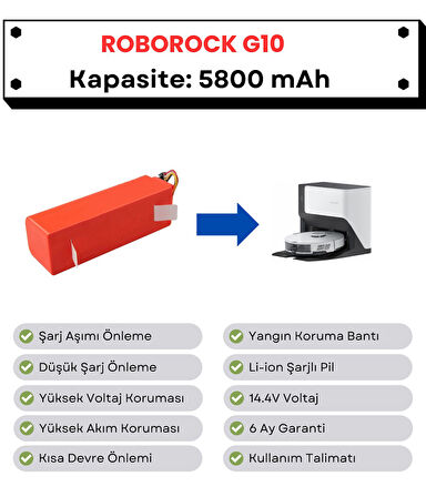 Roborock G10 Uyumlu Batarya 14.4V 5800 mAh Robot Süpürge Pili