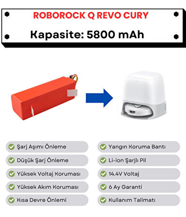 Roborock QRevo Curv Uyumlu Batarya 14.4V 5800 mAh Robot Süpürge Pili