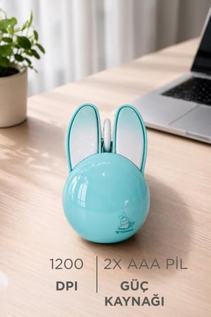 Fare Çeşidi Optik Cihaz Ofis Gereci Kablosuz Tavşan Kulaklı Sessiz Mouse TM21 Mavi