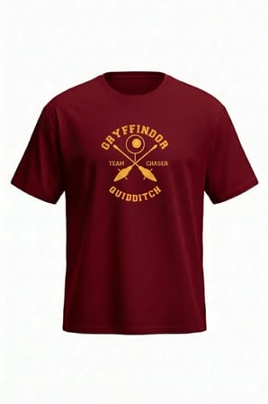 Harry Potter Gryffindor T-Shirt - Kırmızı Baskılı Oversize Bisiklet Yaka Kısa Kol Bol