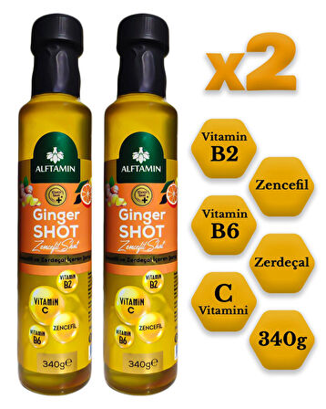 Ginger Shot - Vitamin B2, Vitamin B6, C Vitamini, Zencefil ve Zerdeçal İçeren Şurup x2 Adet