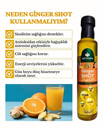 Ginger Shot - Vitamin B2, Vitamin B6, C Vitamini, Zencefil ve Zerdeçal İçeren Şurup x2 Adet