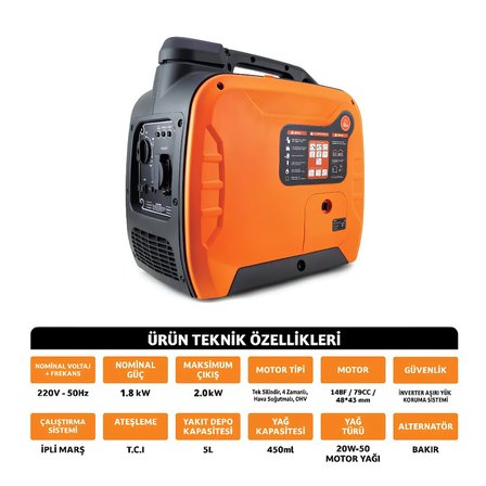 Dawreek GS0012 2KW İnverter Benzinli Jeneratör | Sessiz, Taşınabilir Güç Kaynağı