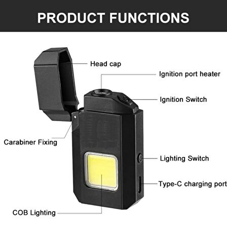 GS-4000 Su Geçirmez COB LED Type-C Şarjlı Elektrikli Çakmak Cep Işığı