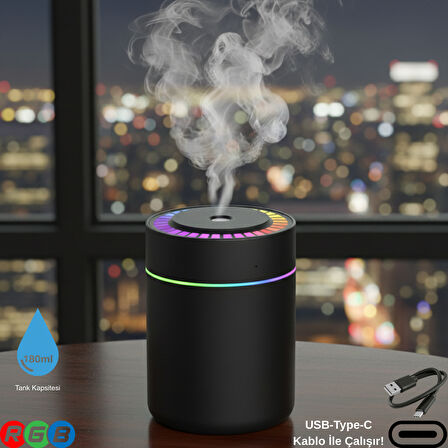180ML RGB Işıklı Süper Sessiz Type-C Mini Hava Nemlendirici & Aroma Difüzör