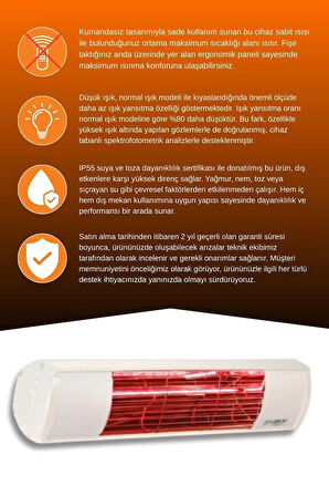 Goldsun Aqua 2000 Watt GSA20LG Düşük Işıklı Kumandasız Suya Dayanıklı Elektrikli İnfrared Isıtıcı-Beyaz