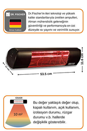 Goldsun Aqua 2000 Watt GSA20LG Düşük Işıklı Kumandasız Suya Dayanıklı Elektrikli İnfrared Isıtıcı-Siyah