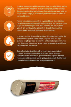 Goldsun Aqua Plus 2000 Watt Gsa20P Kumandalı Suya Dayanıklı Elektrikli İnfrared İsıtıcı-Bej