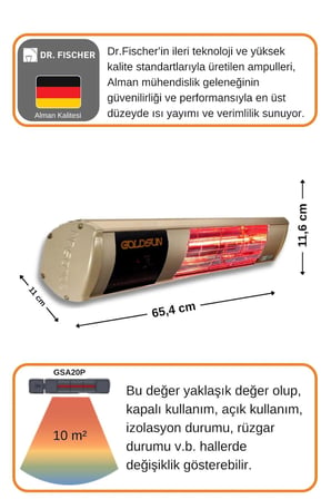 Goldsun Aqua Plus 2000 Watt Gsa20P Kumandalı Suya Dayanıklı Elektrikli İnfrared İsıtıcı-Bej