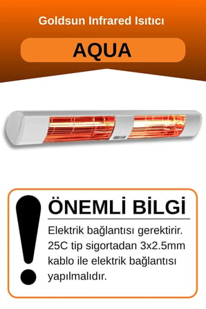 Goldsun Aqua 3000 Watt Gsa30 Kumandasız Suya Dayanıklı Elektrikli İnfrared İsıtıcı-Beyaz
