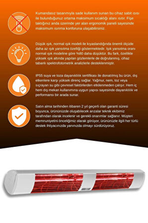 Goldsun Aqua 3000 Watt GSA30LG Düşük Işıklı Kumandasız Suya Dayanıklı Elektrikli İnfrared Isıtıcı-Beyaz