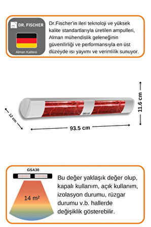 Goldsun Aqua 3000 Watt GSA30LG Düşük Işıklı Kumandasız Suya Dayanıklı Elektrikli İnfrared Isıtıcı-Beyaz